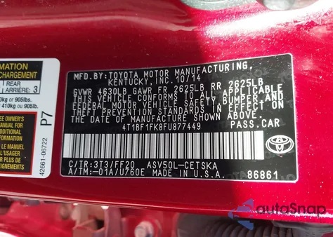 2015 Toyota Camry Se z USA, uszkodzony, nr VIN 4T1BF1FK8FU877449